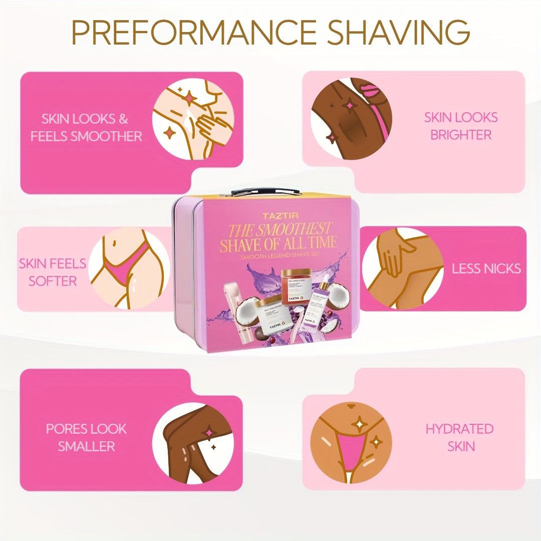 SmoothGlideBeauty: Shaving Kit:coconut Scented Moisturizing Lotion,, Pre-Shav Shave Gele & Post-Shave Serum, Donut Applicator & Brush - Smooth, Ingrown Hair