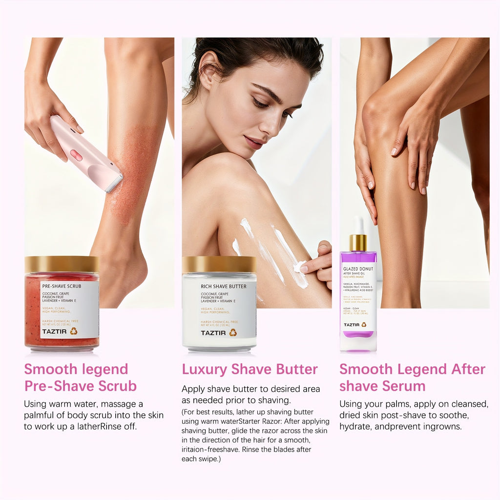 SmoothGlideBeauty: Shaving Kit:coconut Scented Moisturizing Lotion,, Pre-Shav Shave Gele & Post-Shave Serum, Donut Applicator & Brush - Smooth, Ingrown Hair