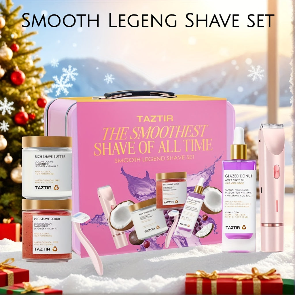 SmoothGlideBeauty: Shaving Kit:coconut Scented Moisturizing Lotion,, Pre-Shav Shave Gele & Post-Shave Serum, Donut Applicator & Brush - Smooth, Ingrown Hair
