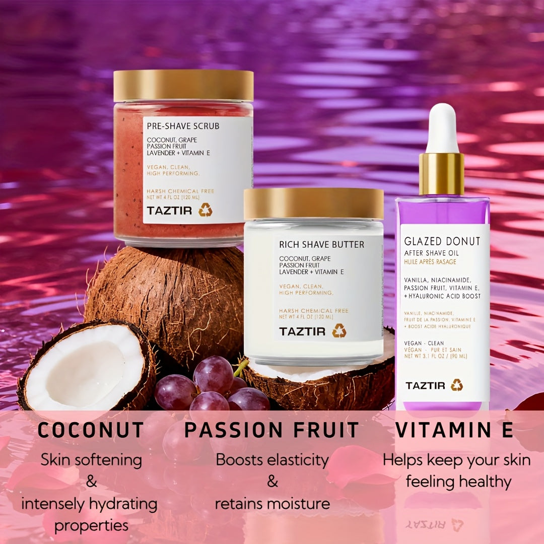 SmoothGlideBeauty: Shaving Kit:coconut Scented Moisturizing Lotion,, Pre-Shav Shave Gele & Post-Shave Serum, Donut Applicator & Brush - Smooth, Ingrown Hair